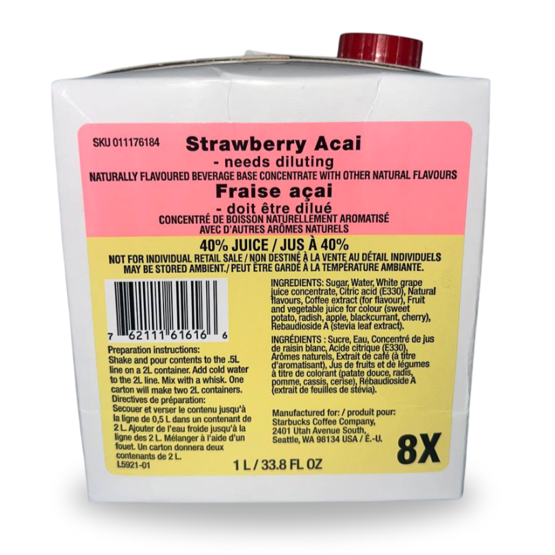 Starbucks Strawberry Açaí Refresher 8x Concentrate (1L) FEB 2026