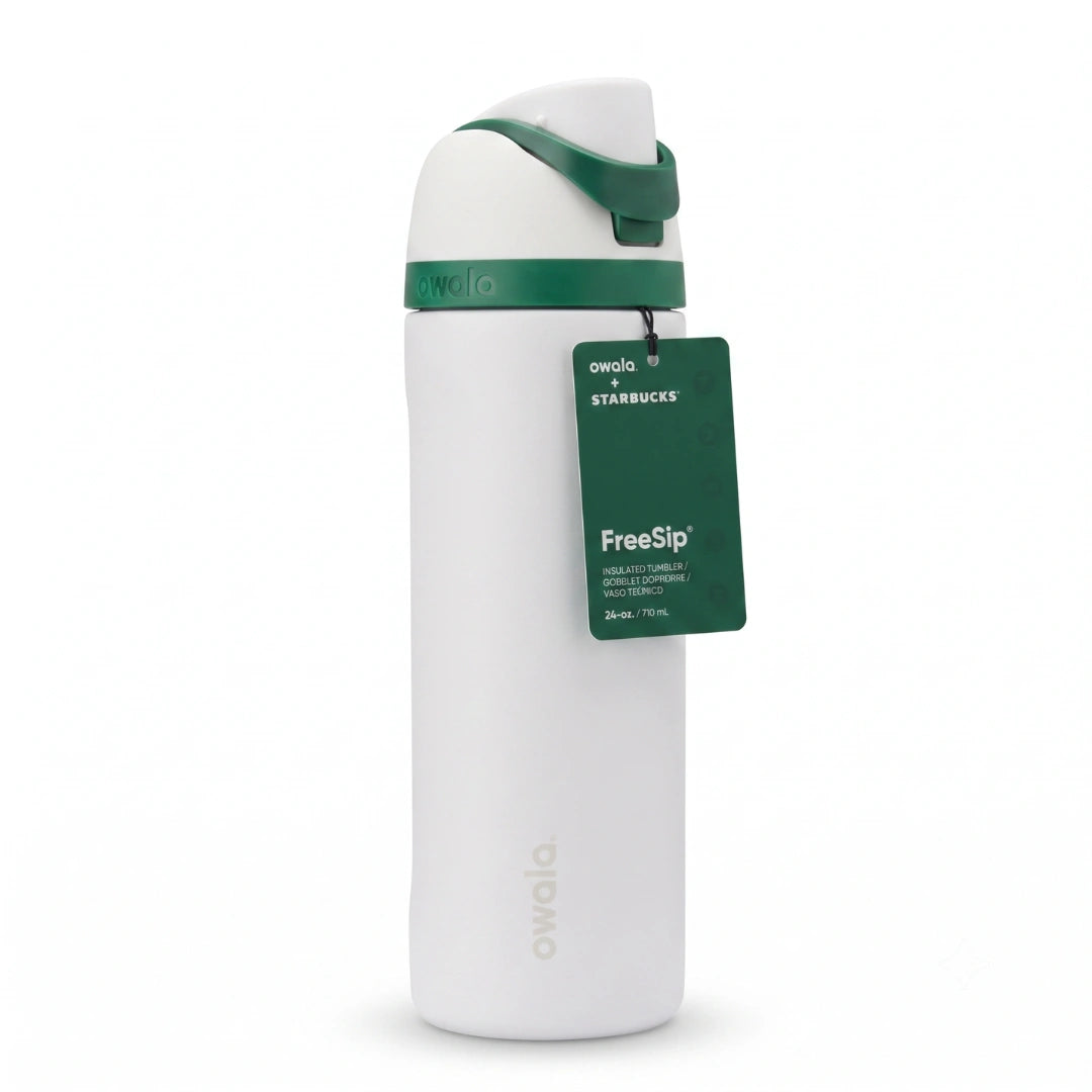 Starbucks x Owala FreeSip Insulated Water Bottle – 24 fl oz White & Green Stainless Steel Tumbler