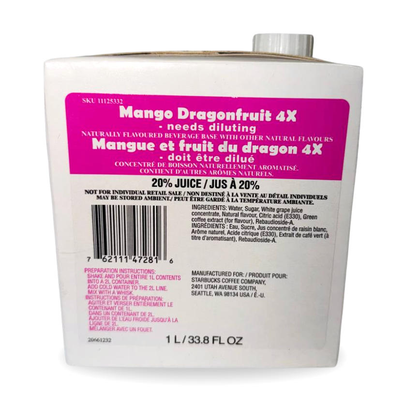 Starbucks Mango Dragon Fruit Refresher Concentrate MARCH 2024