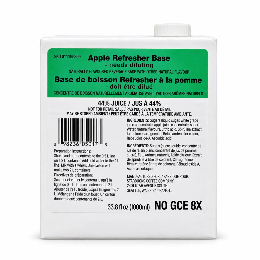Starbucks Apple Refresher Base NO GCE 8X – 33.8 fl oz / 1 L Concentrate