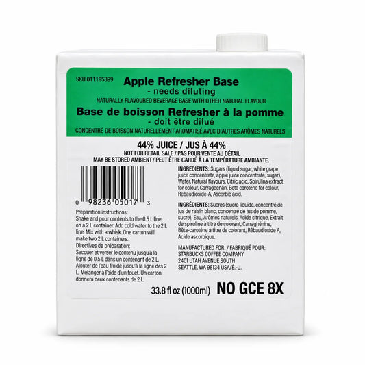Starbucks Apple Refresher Base NO GCE 8X – 33.8 fl oz / 1 L Concentrate