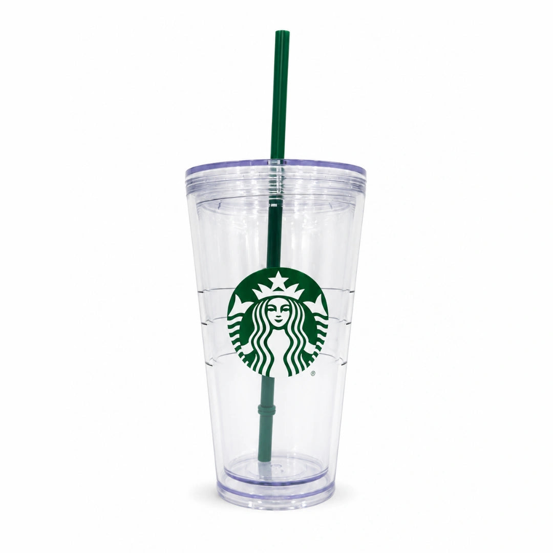 Starbucks Clear Reusable Cold Cup Tumbler with Green Straw – 16 oz