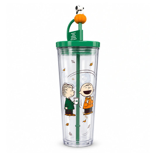 Peanuts x Starbucks Charlie Brown & Linus Cold Cup with Pumpkin Topper – 24 oz