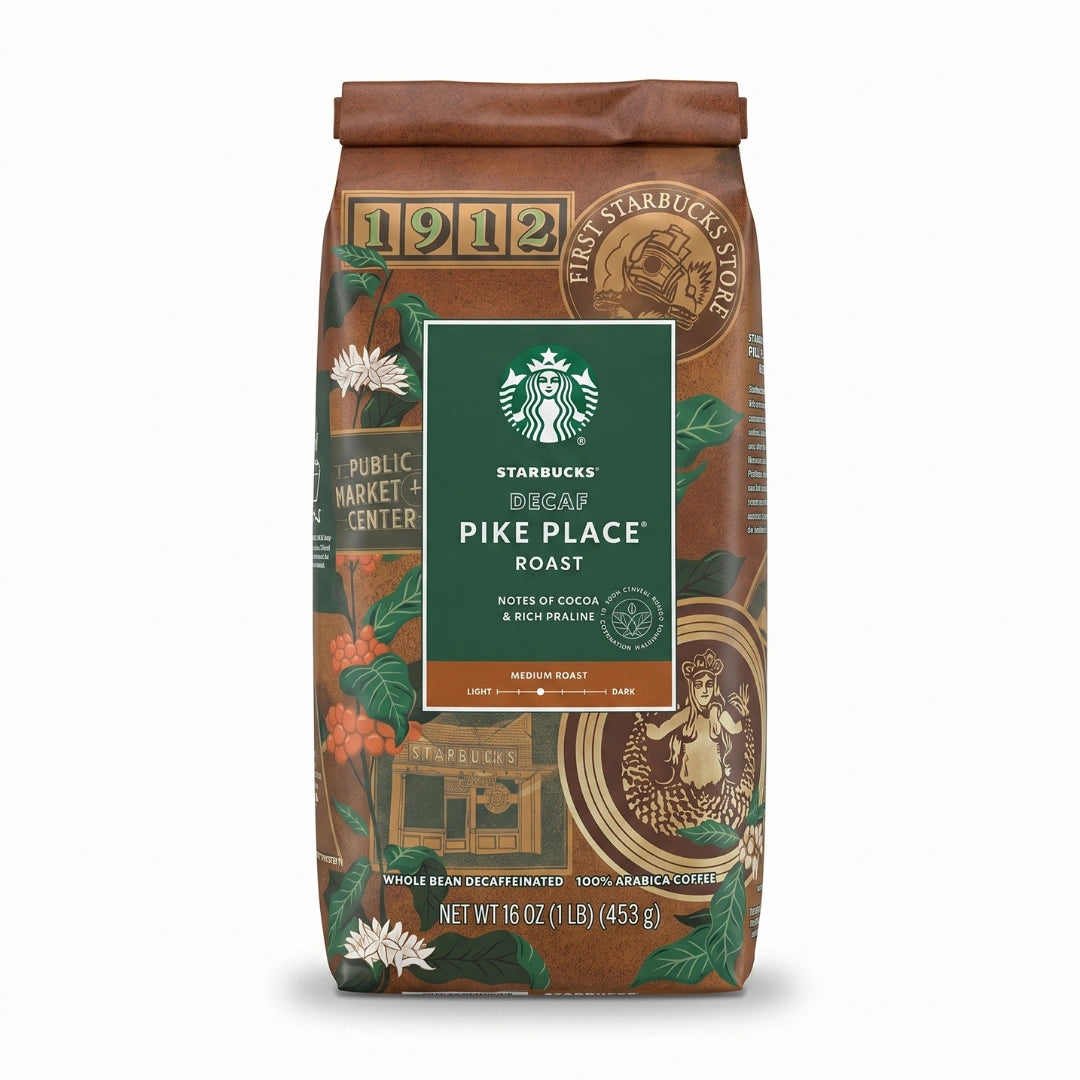 Starbucks Decaf Pike Place Roast Whole Bean Coffee – Medium Roast 16 oz (1 lb)