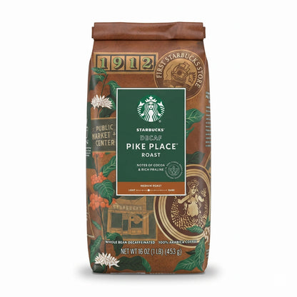 Starbucks Decaf Pike Place Roast Whole Bean Coffee – Medium Roast 16 oz (1 lb)