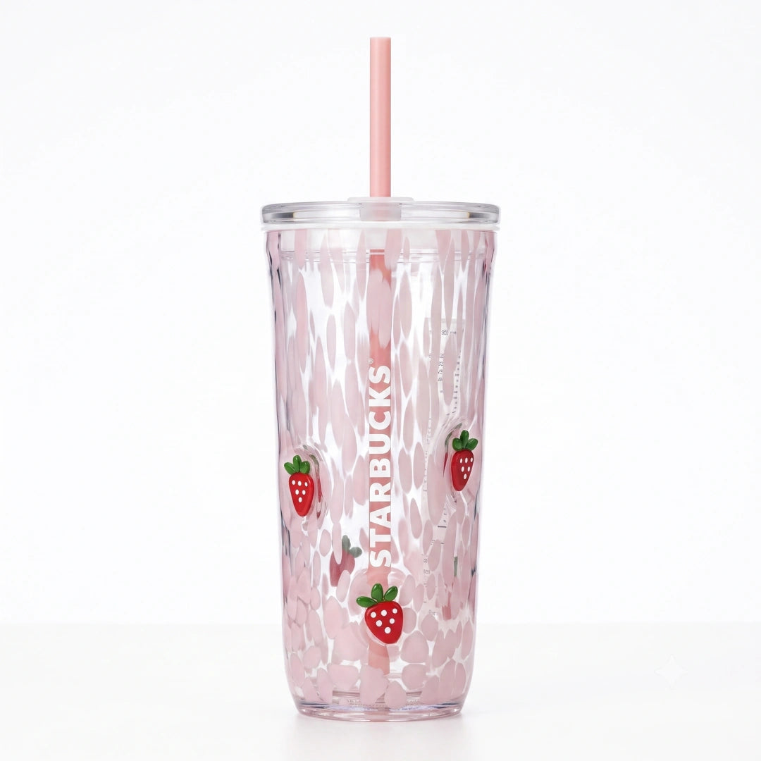 Starbucks Pink Strawberry Glass Cold Cup with Straw – 24 fl oz (710ml)