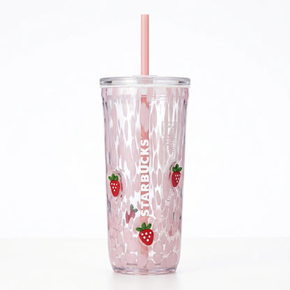 Starbucks Pink Strawberry Glass Cold Cup with Straw – 24 fl oz (710ml)