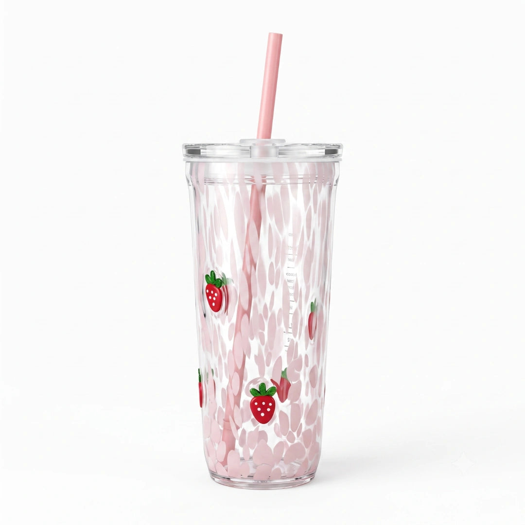 Starbucks Pink Strawberry Glass Cold Cup with Straw – 24 fl oz (710ml)