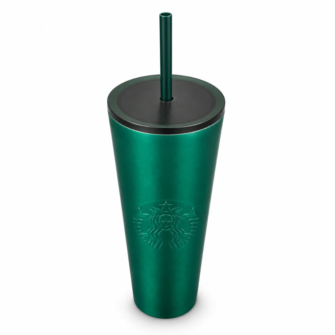 Starbucks Matte Green Stainless Steel Cold Cup with Straw – 24 oz