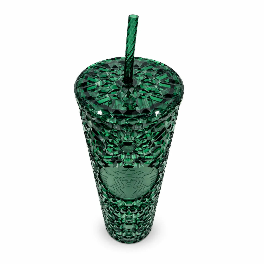 Starbucks Emerald Green Jeweled Faceted Cold Cup with Straw – 24 oz