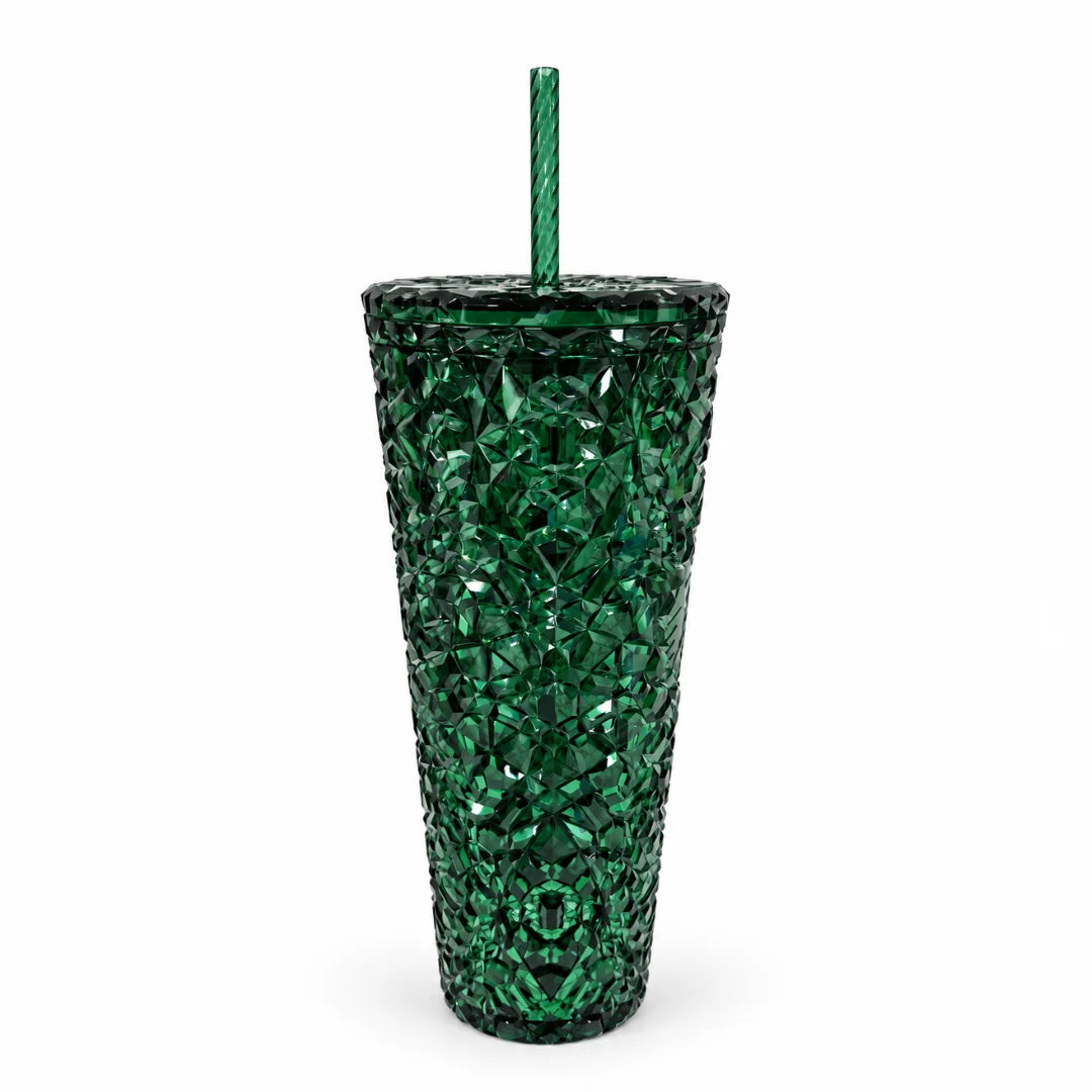 Starbucks Emerald Green Jeweled Faceted Cold Cup with Straw – 24 oz