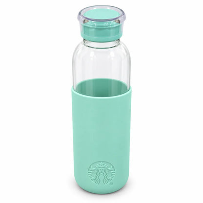 Starbucks Mint Green Glass Water Bottle with Silicone Sleeve – 24 oz