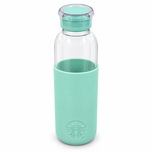Starbucks Mint Green Glass Water Bottle with Silicone Sleeve – 24 oz