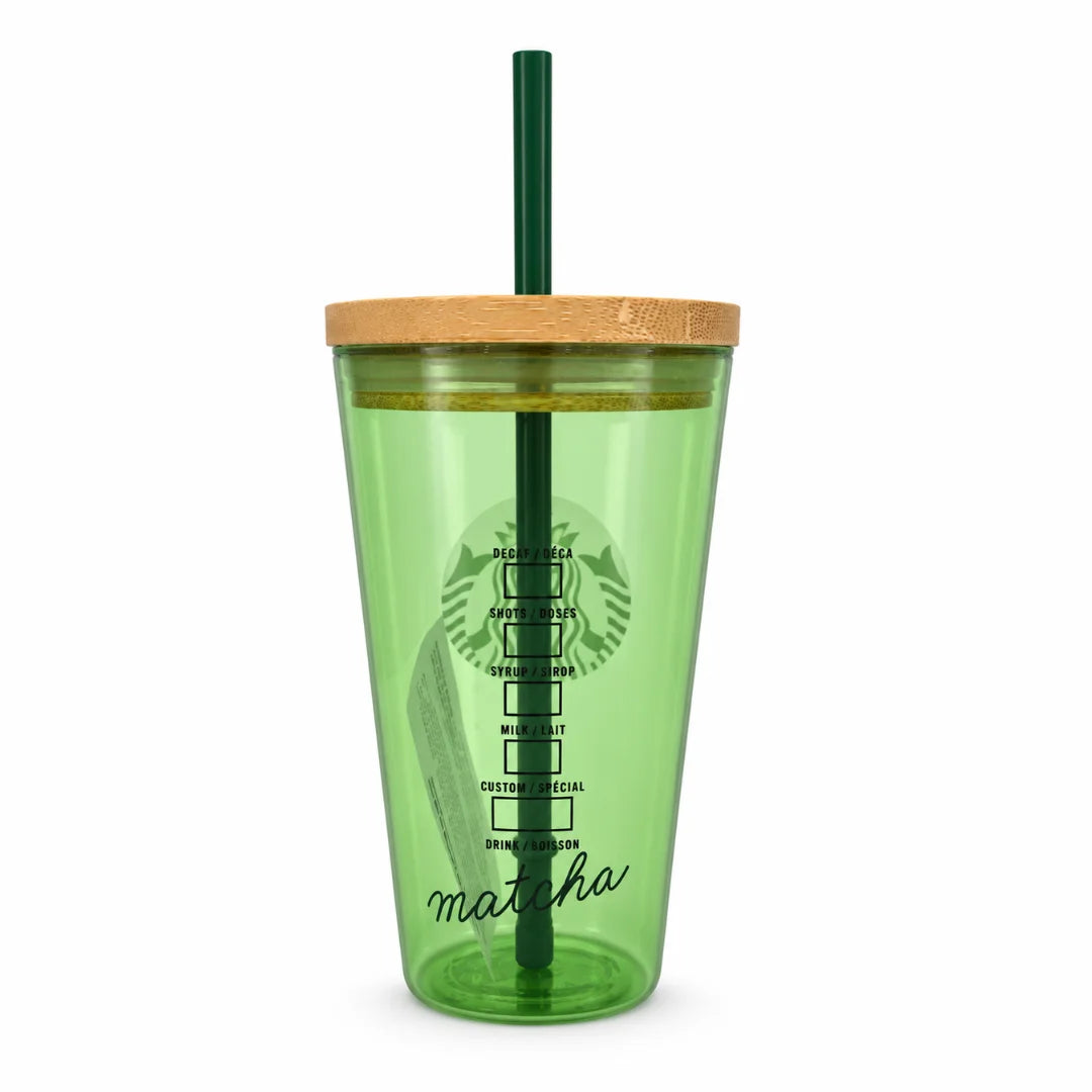 Starbucks Matcha Green Glass Cold Cup with Bamboo Lid & Straw – 16 oz