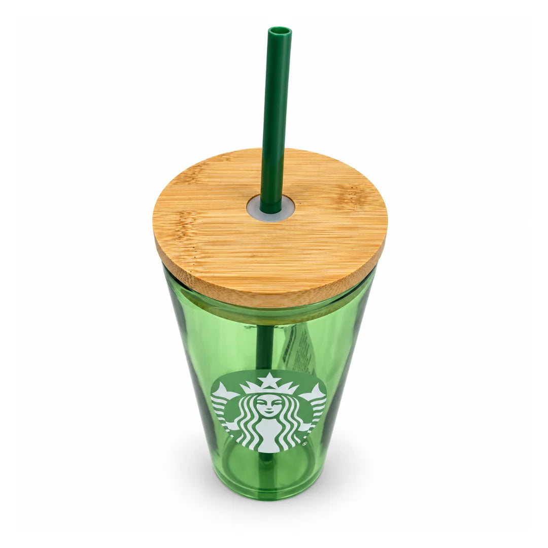 Starbucks Matcha Green Glass Cold Cup with Bamboo Lid & Straw – 16 oz
