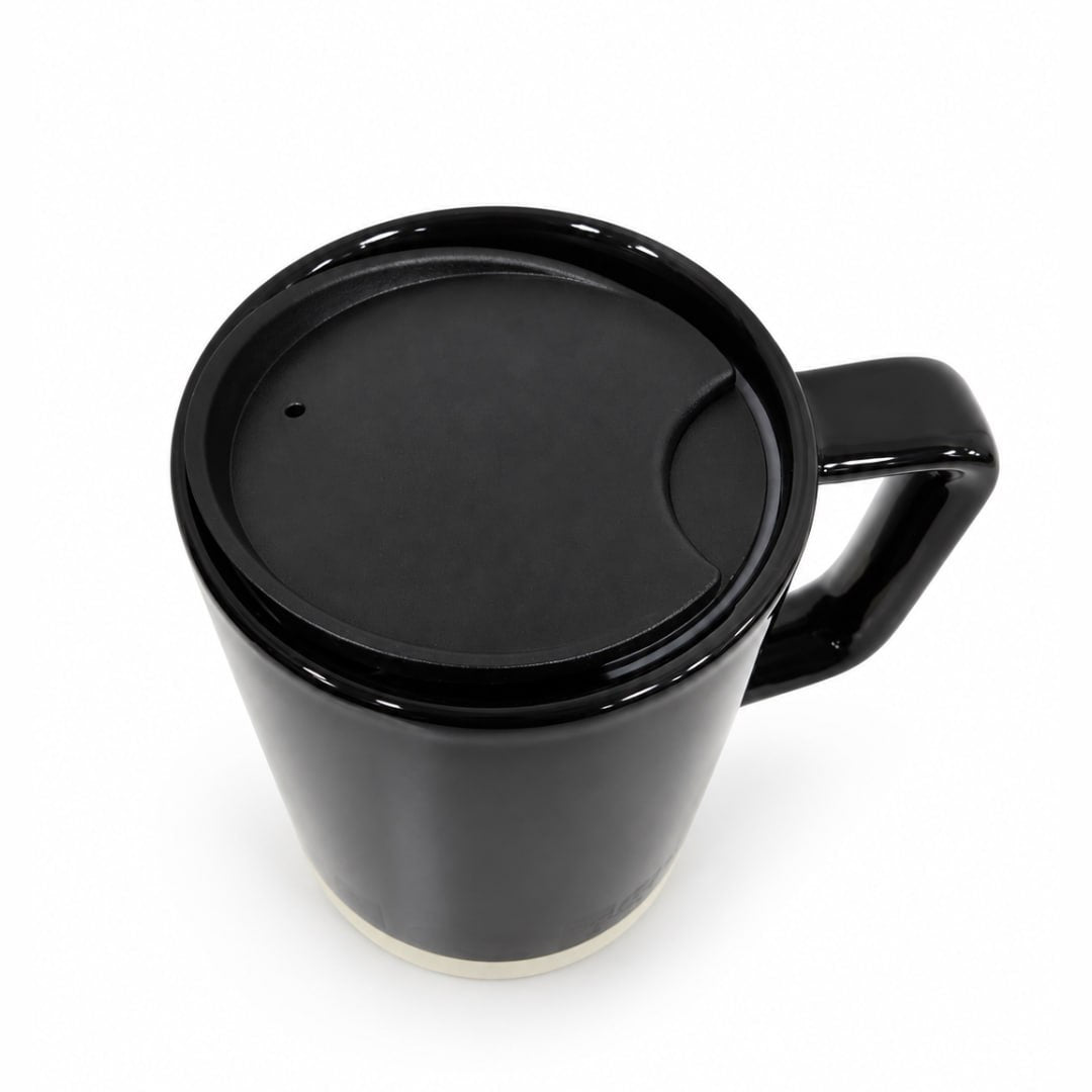 Starbucks Black Ceramic Mug Cream Silicone Base and Lid - 14 oz