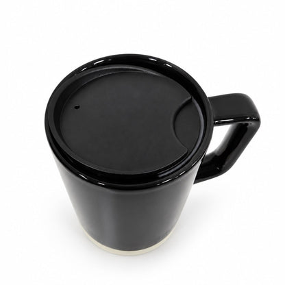Starbucks Black Ceramic Mug Cream Silicone Base and Lid - 14 oz