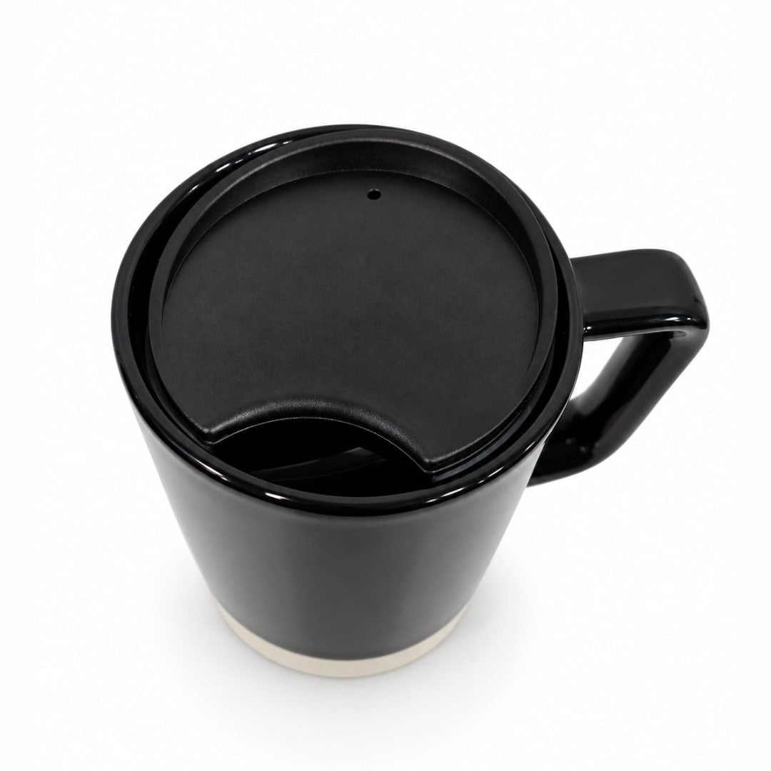 Starbucks Black Ceramic Mug Cream Silicone Base and Lid - 14 oz