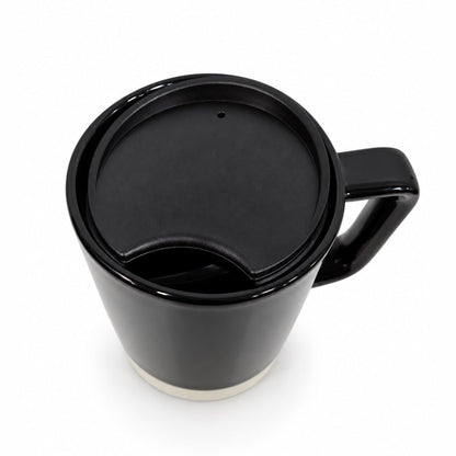 Starbucks Black Ceramic Mug Cream Silicone Base and Lid - 14 oz