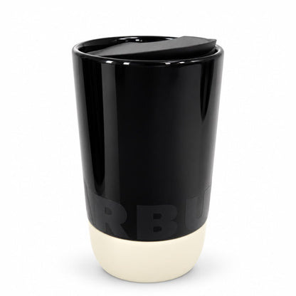 Starbucks Black Ceramic Mug Cream Silicone Base and Lid - 14 oz