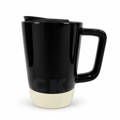 Starbucks Black Ceramic Mug Cream Silicone Base and Lid - 14 oz