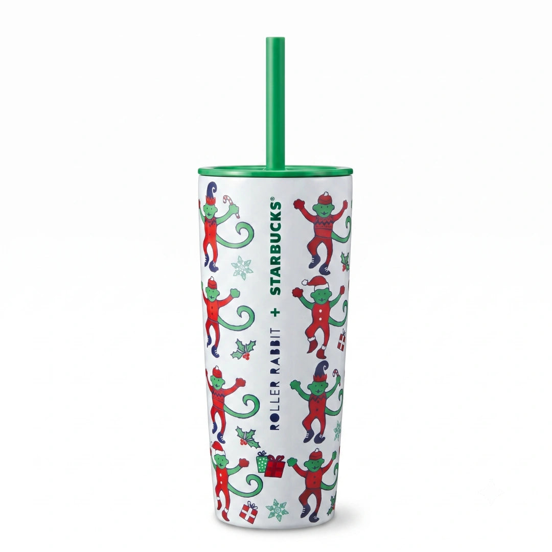 Roller Rabbit + Starbucks Monkey Mas Stainless Steel Cold Cup – 24 Oz Christmas Edition