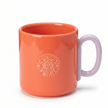 Starbucks Pumpkin Spice Latte Coral Red Ceramic Mug with Lavender Handle – 12 oz