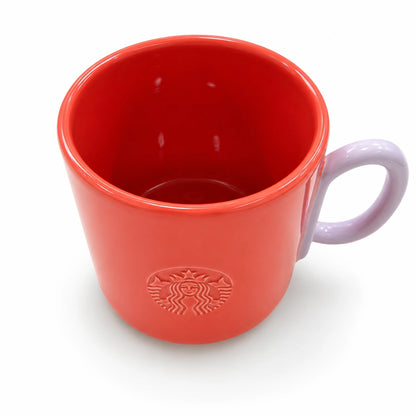 Starbucks Pumpkin Spice Latte Coral Red Ceramic Mug with Lavender Handle – 12 oz
