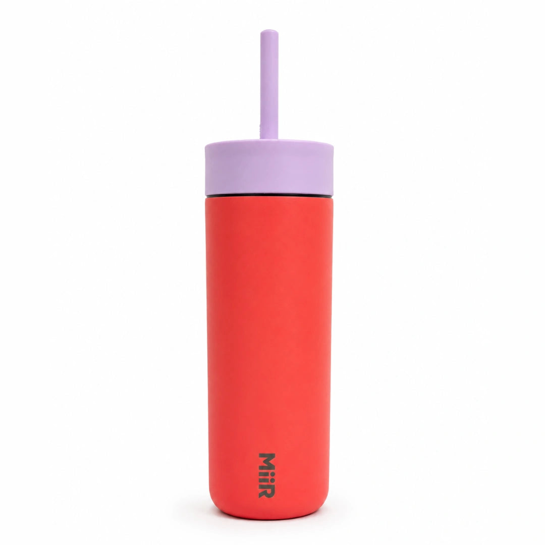 Starbucks x MiiR Pumpkin Spice Latte Coral Red Tumbler with Lavender Lid & Straw – 16 oz