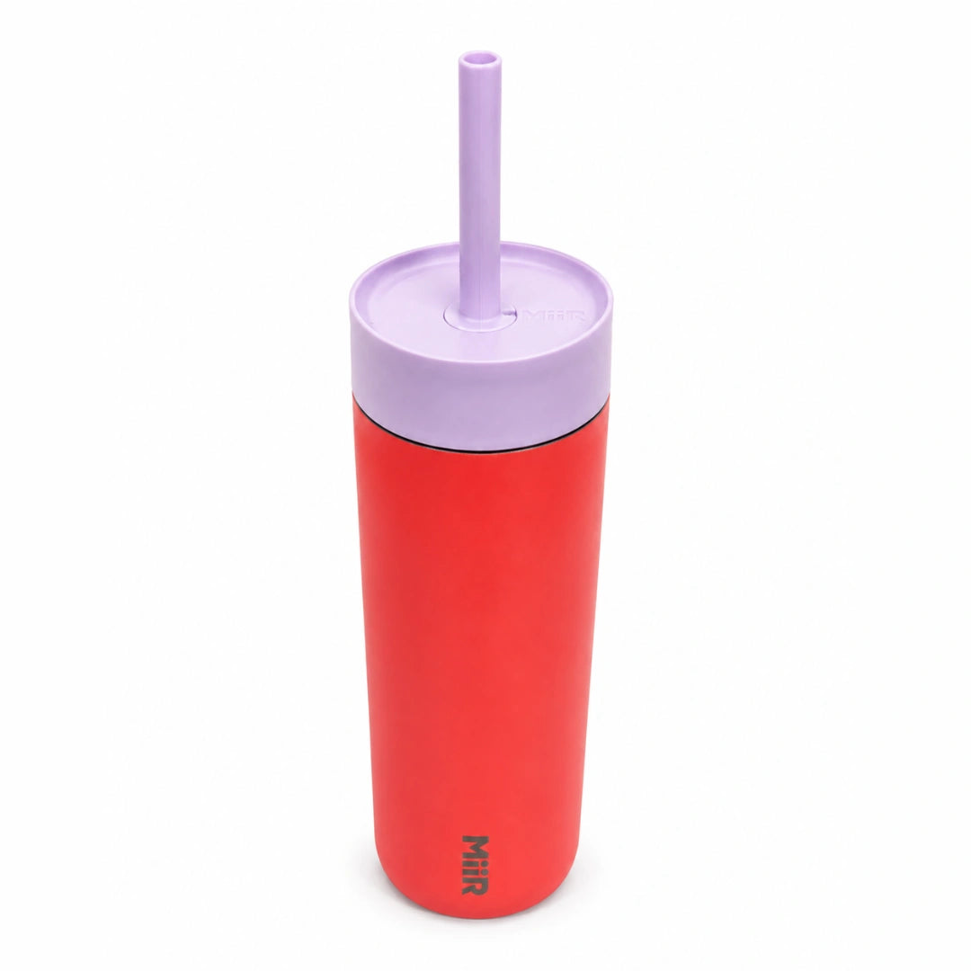 Starbucks x MiiR Pumpkin Spice Latte Coral Red Tumbler with Lavender Lid & Straw – 16 oz