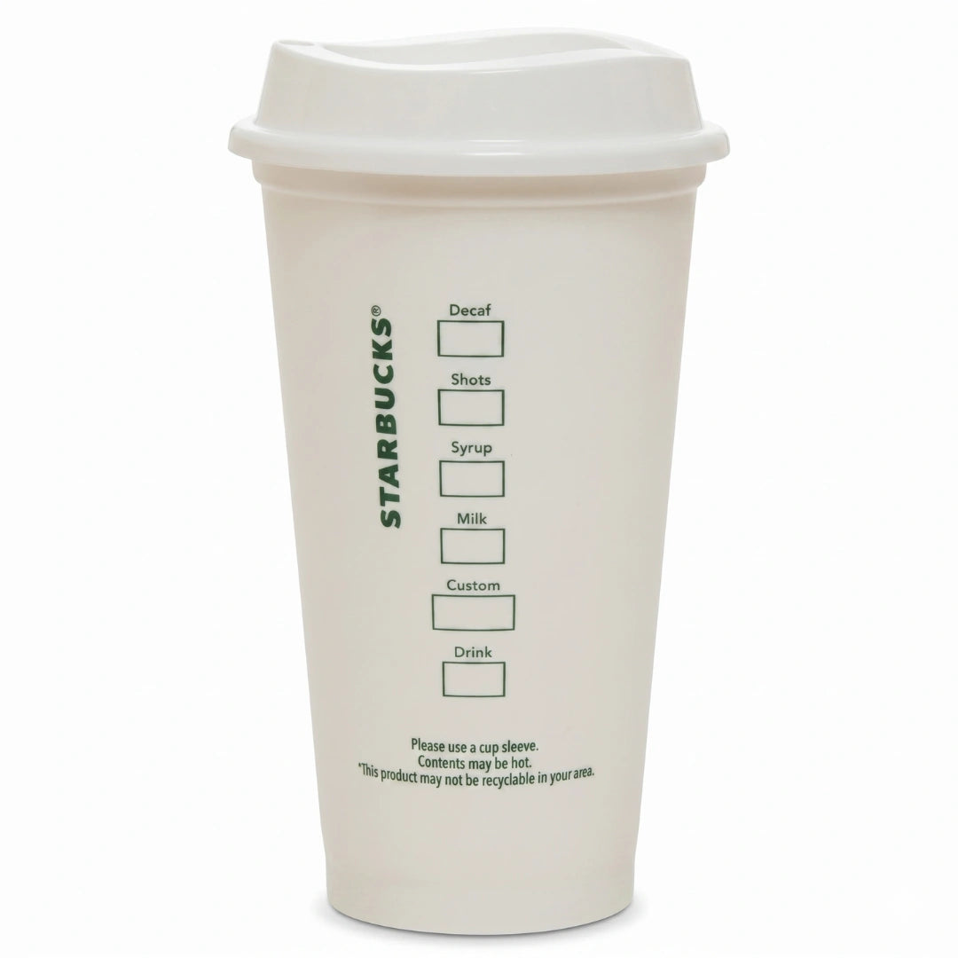 Starbucks Reusable White Coffee Cup with Lid – 16 fl oz Travel Tumbler