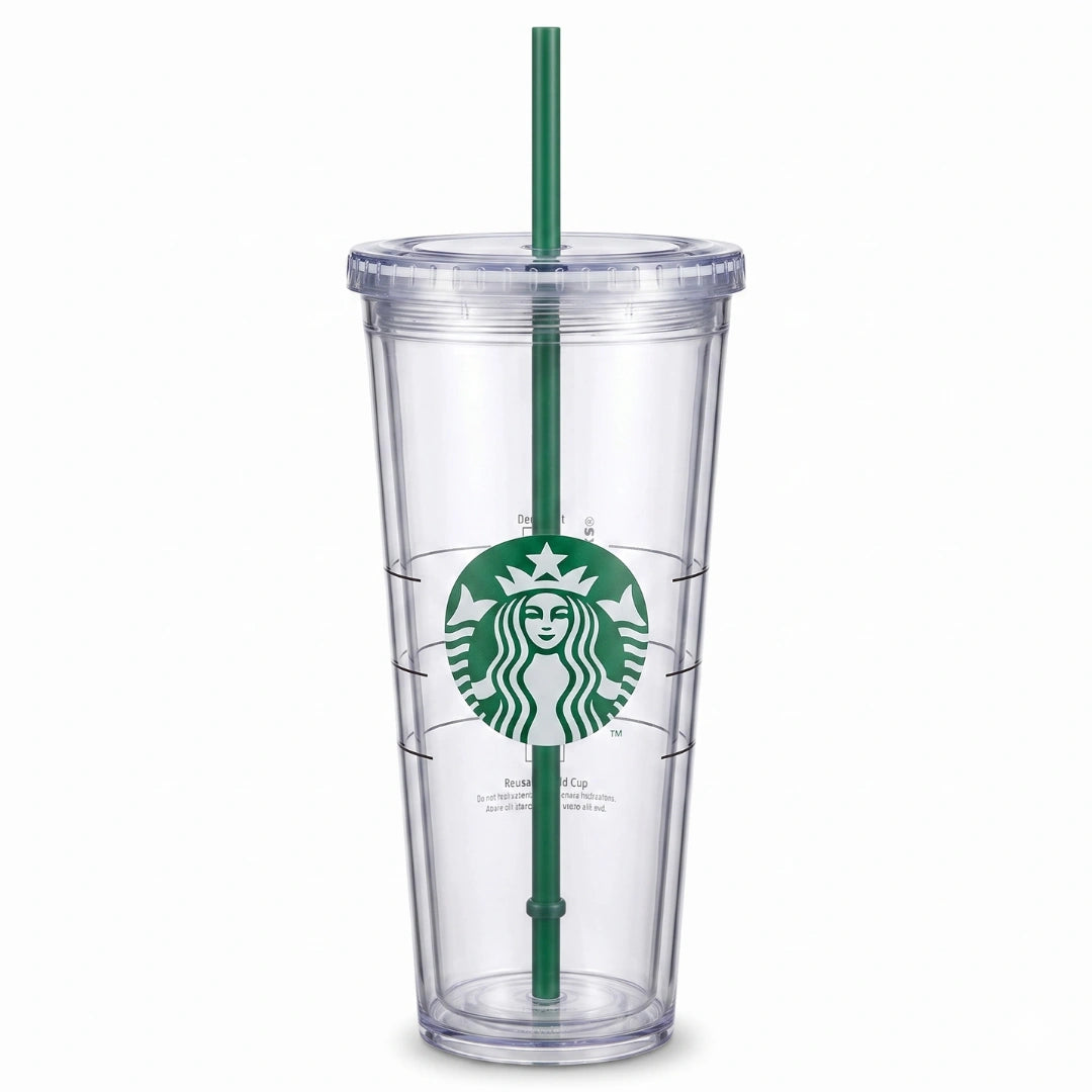 Starbucks Reusable Clear Cold Cup with Green Straw – 24 fl oz Tumbler