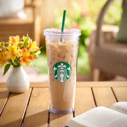 Starbucks Reusable Clear Cold Cup with Green Straw – 24 fl oz Tumbler