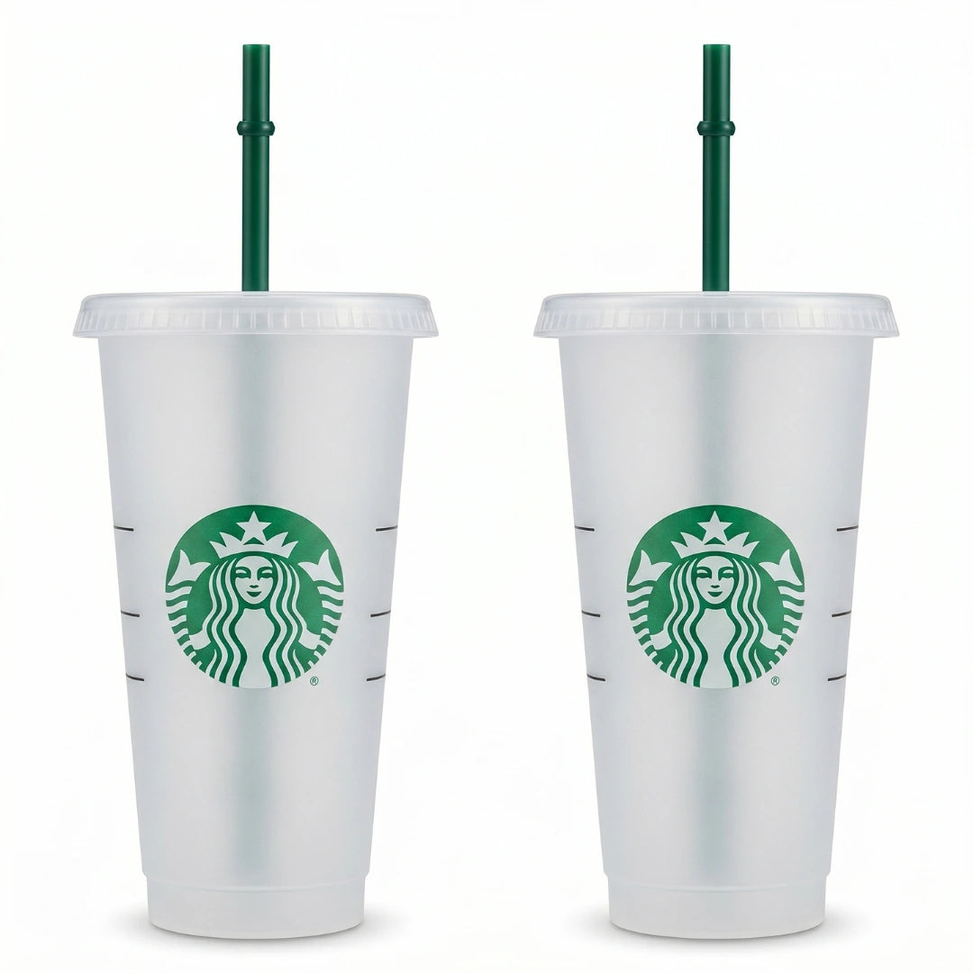 Starbucks Reusable Frosted Cold Cups with Green Straws – Set of 2 (24 fl oz Each)