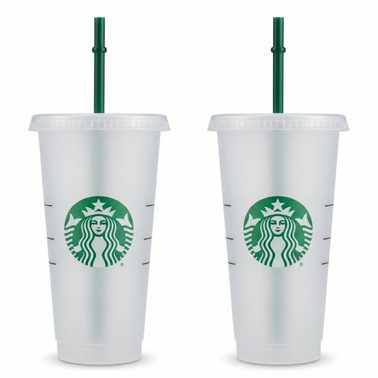 Starbucks Reusable Frosted Cold Cups with Green Straws – Set of 2 (24 fl oz Each)