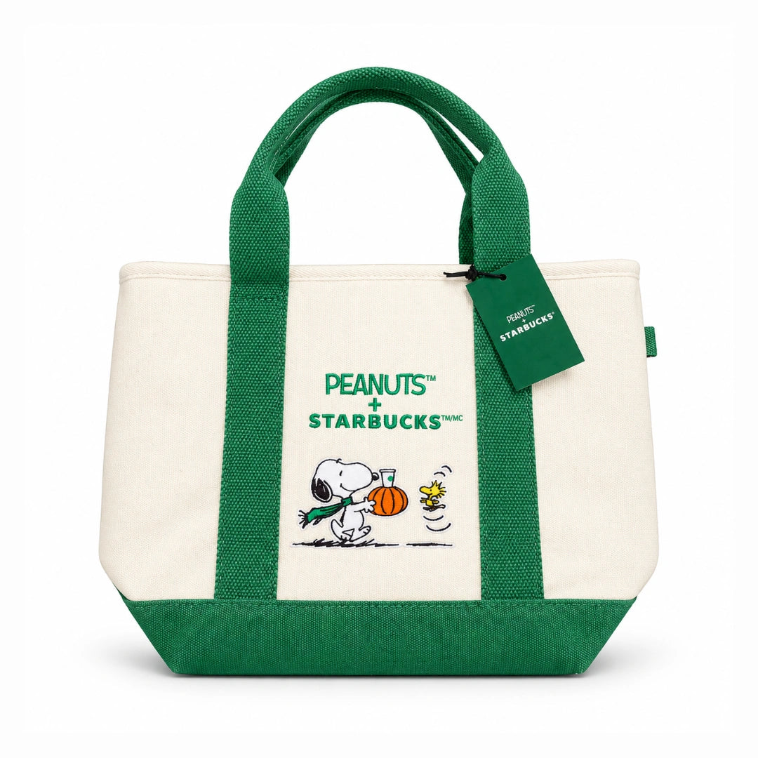 Starbucks Snoopy Peanuts Canvas Totes – Green & Cream