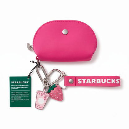 Starbucks 2026 Pink Drink Collection Wristlet Keychain Set – Coin Pouch with Strawberry Charm