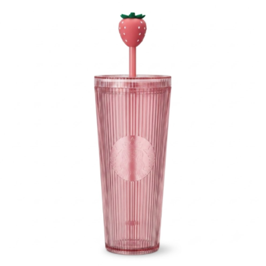 Starbucks Pink Strawberry Studded Cold Cup with Strawberry Straw Top – 24 fl oz