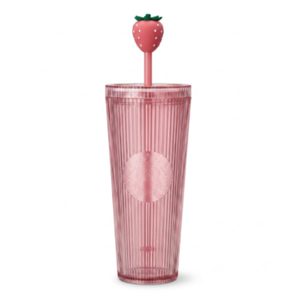 Starbucks Pink Strawberry Studded Cold Cup with Strawberry Straw Top – 24 fl oz