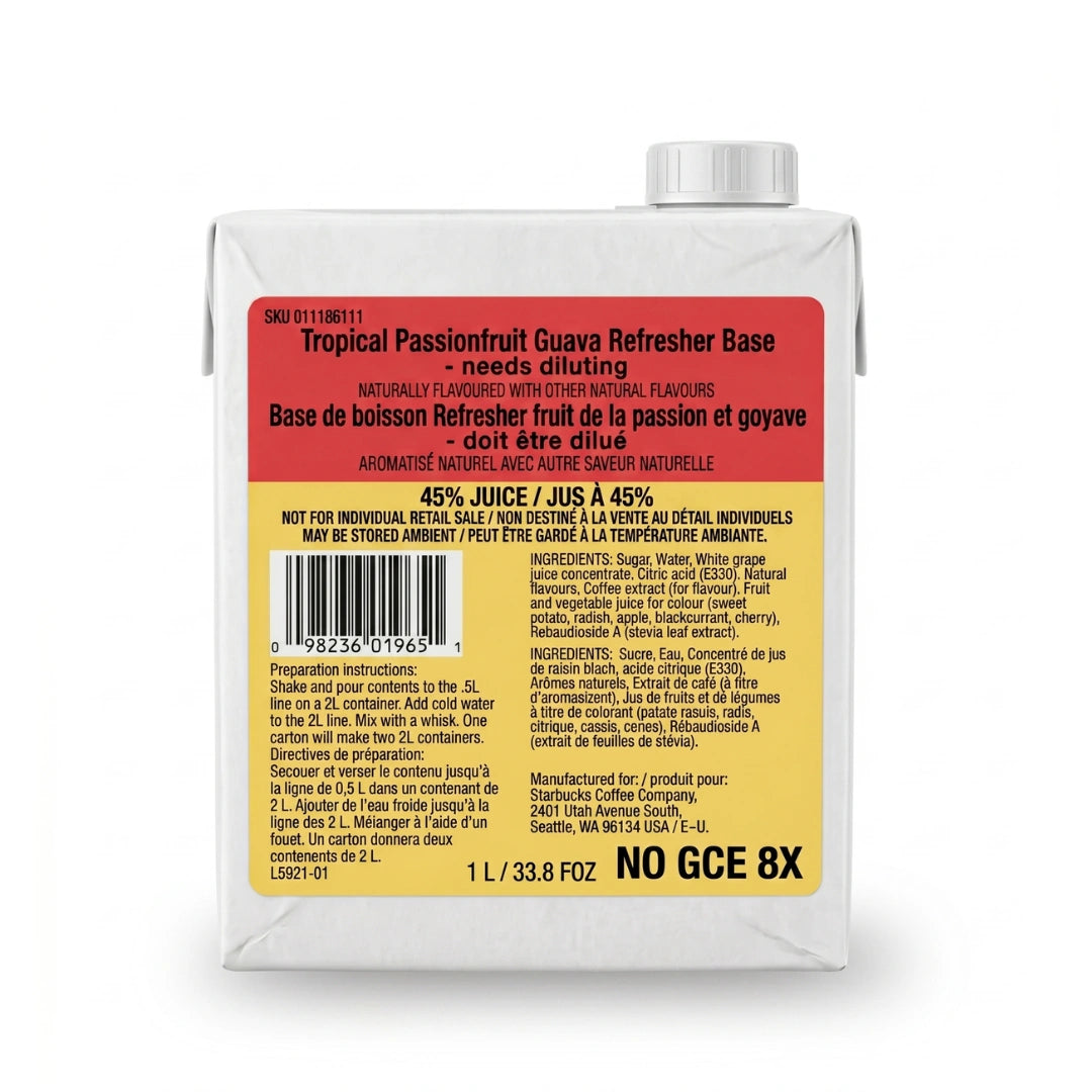 Starbucks Tropical Passionfruit Guava Refresher Base No GCE – 1L (8X Concentrate)